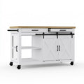 Isla de cocina con puerta corredera y compartimentos laterales - blanco/beige