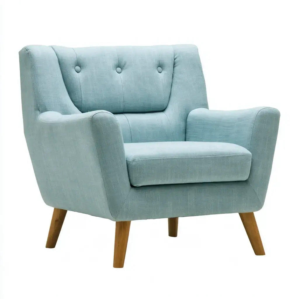 Sillón con respaldo de botones y brazos rectos - azul