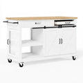 Isla de cocina con puertas correderas y estantes laterales - blanco/beige