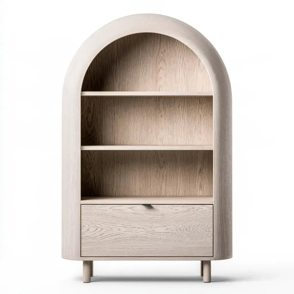 Estantería con remate arqueado y cajón inferior - beige