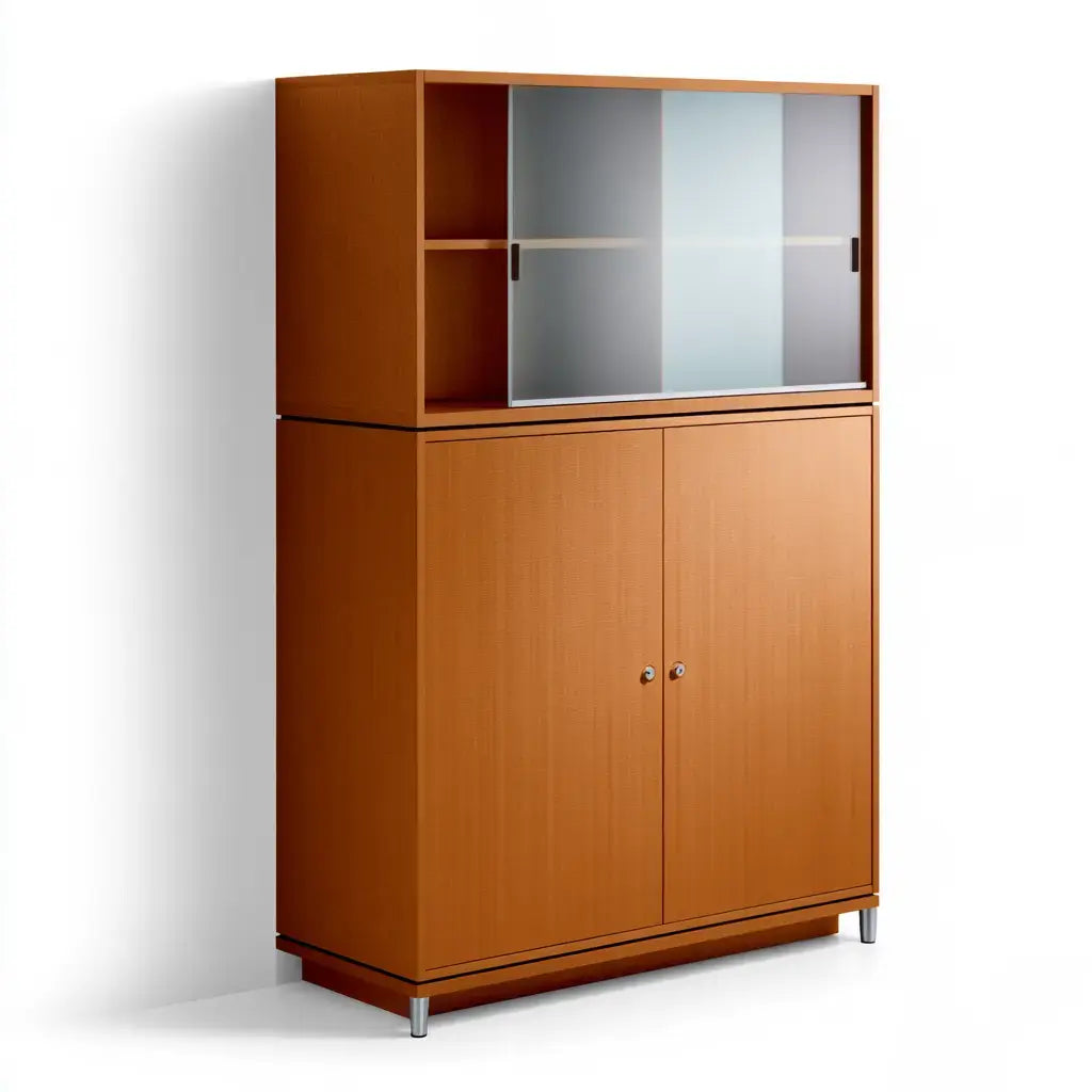 Vitrina con puertas superiores y base cerrada - marrón