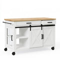 Isla de cocina con puertas correderas y estantes laterales - blanco/beige