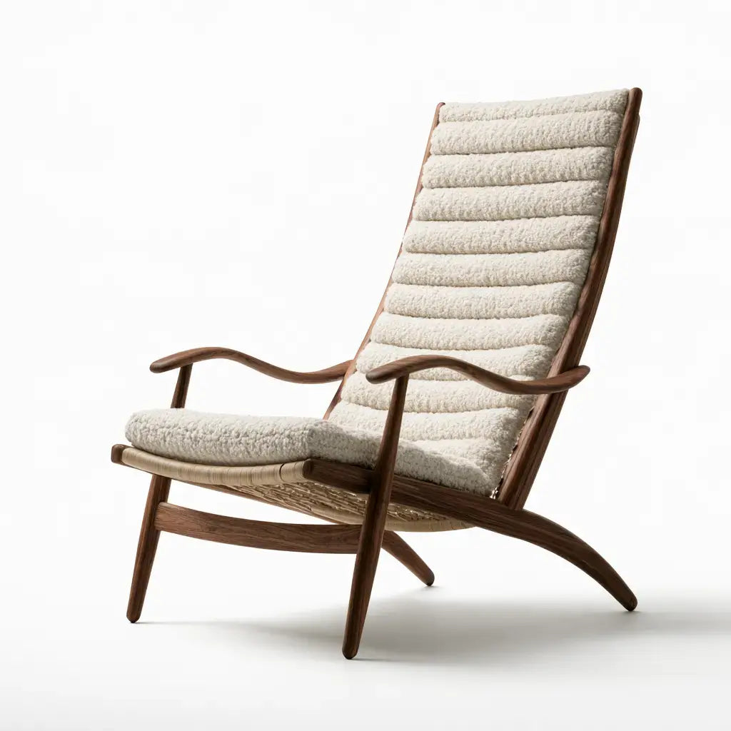 Sillón con respaldo alto y estructura angular - beige/marrón